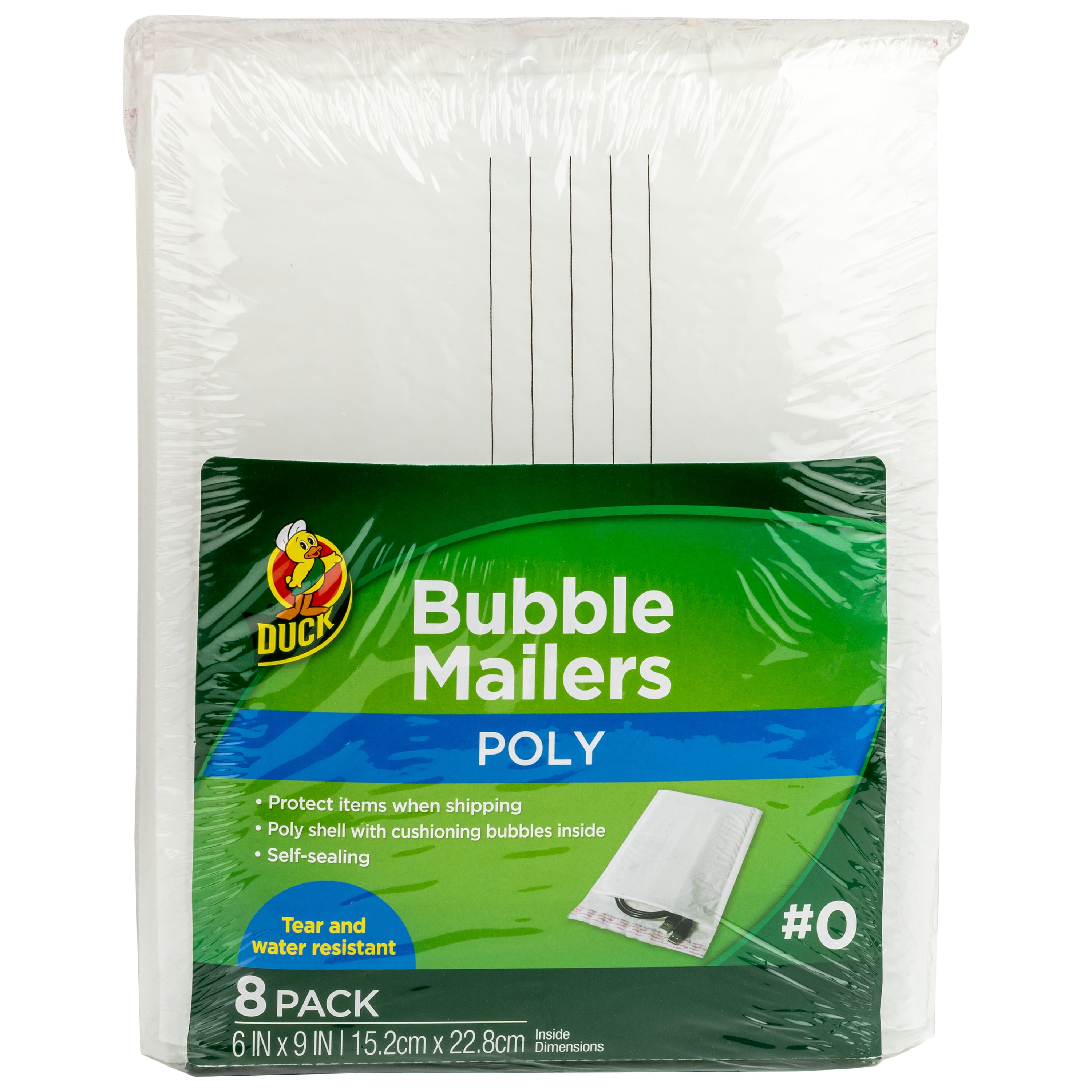 Duck Self-Sealing Poly Bubble Mailer #0, 6" x 9", Solid White, 8 Pack