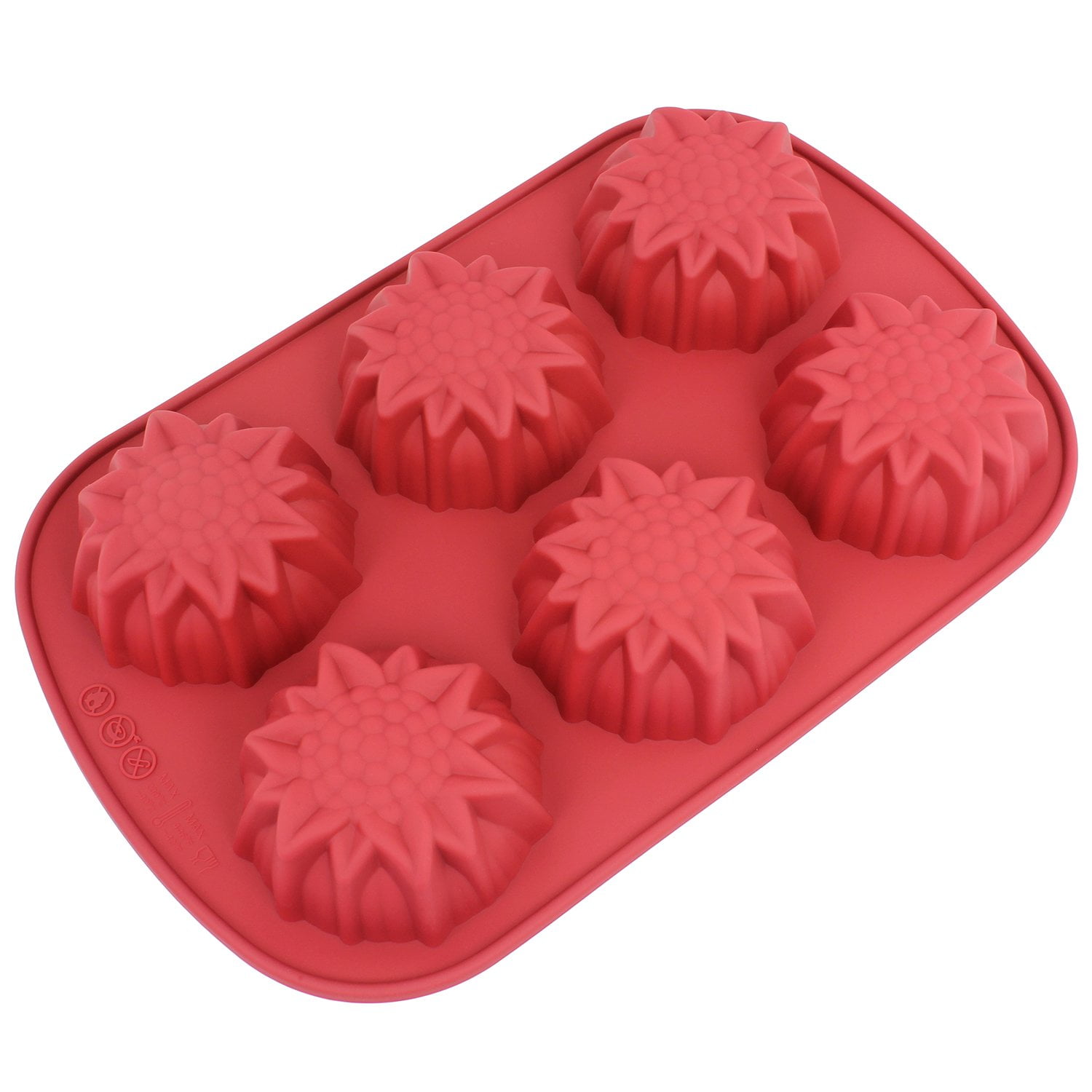 Silicone Molds [Sun Flower, 6 Cup] Cupcake Baking Pan Free Paper