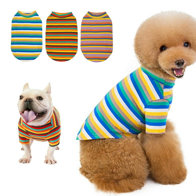 Flmtop Chemise pour Animaux Col Rond Tissu Tricoté Ajusté Pull Rayé pour Chien Intérieur Vert