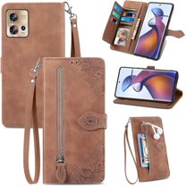 Zipper Storage Design Wallet Phone Case for Motorola Edge 30 Fusion, Skin Friendly Feel Leather Case with Magnetic Clasp and Muliti-Card Slots Holster for Moto Edge 30 Fusion,SZY Brown