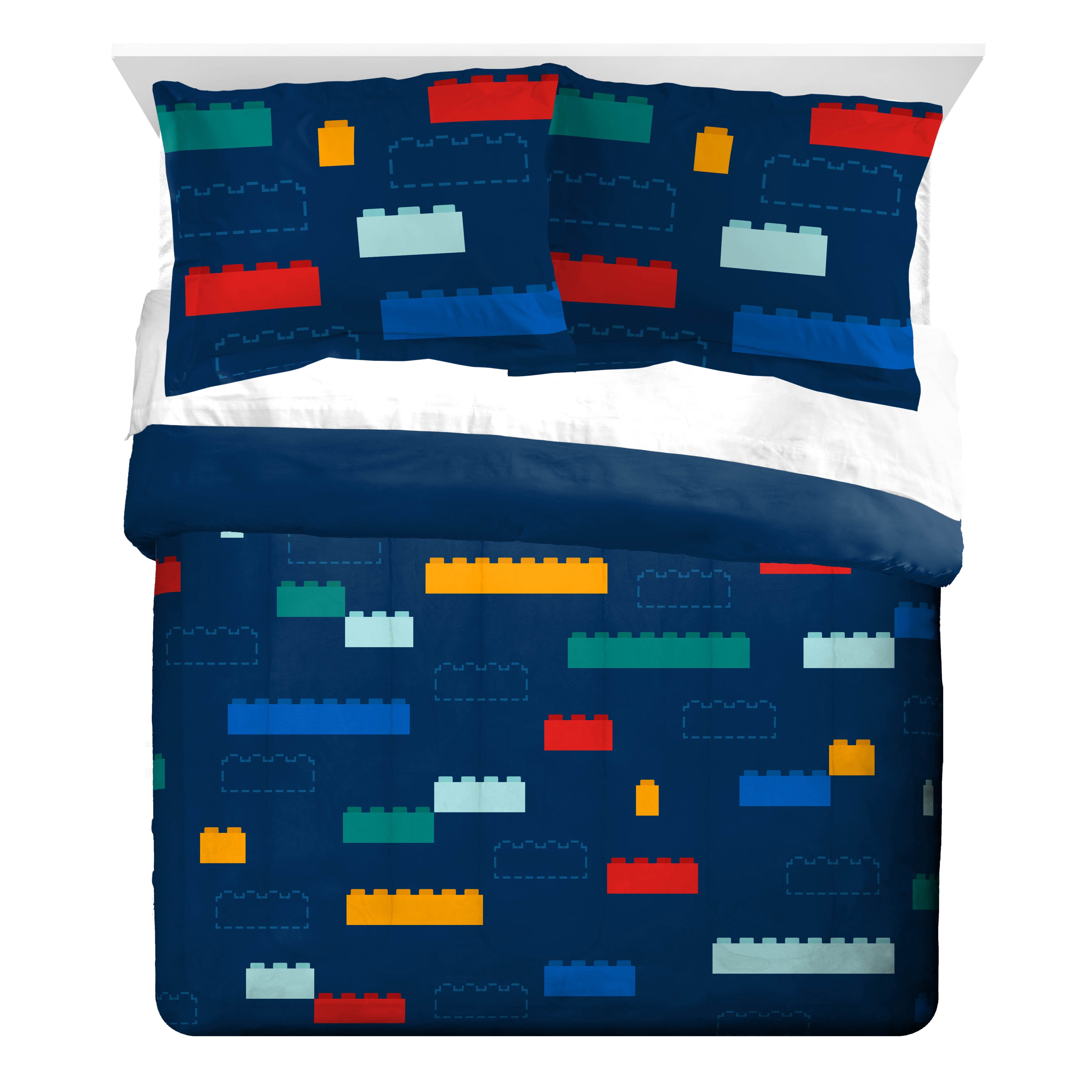 LEGO®, Brick Stripe, Navy, Kids, Quilt and Sham Bedding Set, Queen 86" x 86"
