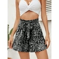 thumbnail image 2 of Chiclily Summer High Waist Wide Leg Shorts for Womens Casual Loose Elastic Waist Lounge Beach Shorts with Pockets, US Size Medium, Black White Flower, 2 of 7