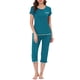 thumbnail image 2 of Conjunto de pijama de mujer INSPIRE CHIC, ropa de dormir, cuello redondo, ropa de casa con pantalones capri, XS, verde pavo real, 2 of 6