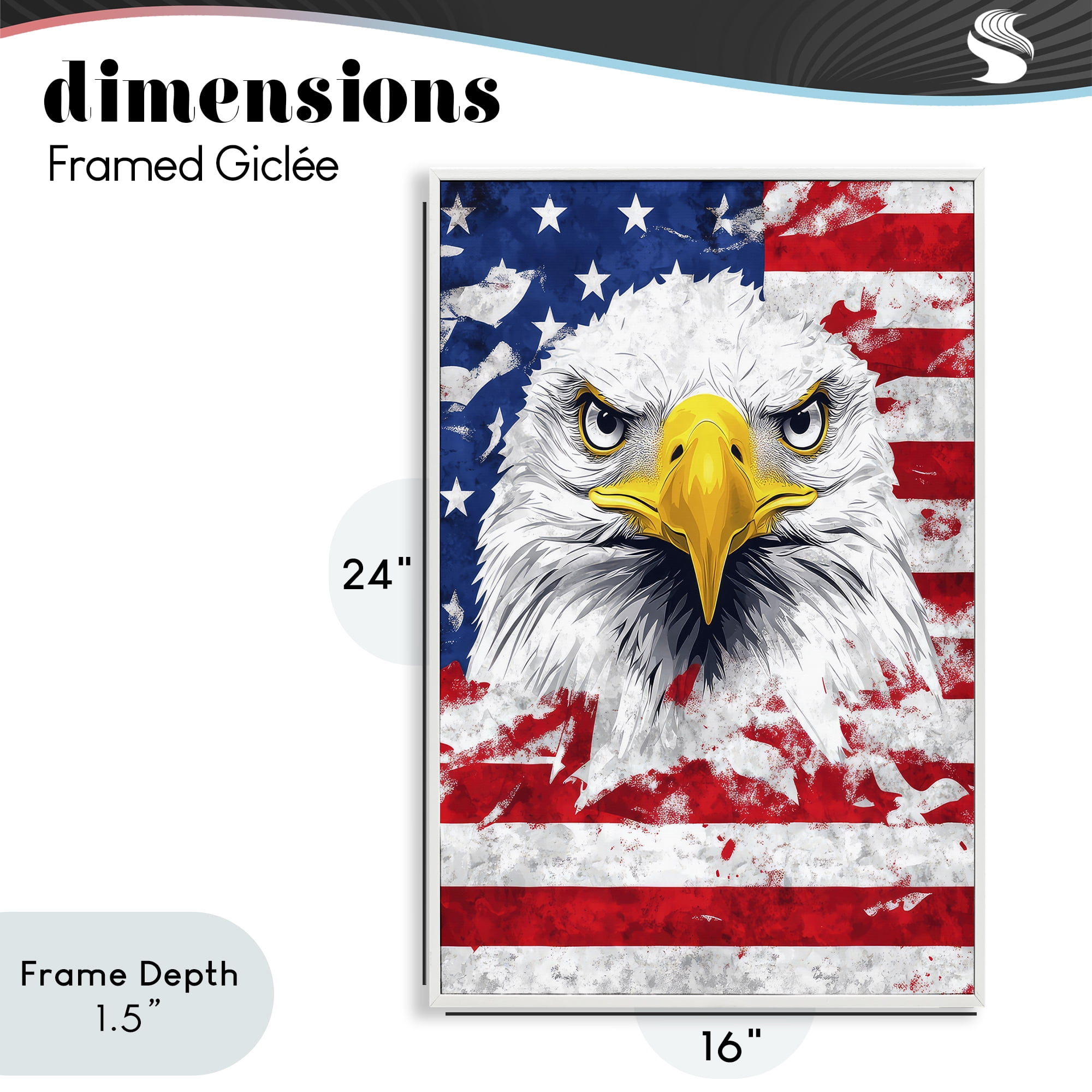 Stupell Industries Patriotic Bald Eagle Flag White Framed Giclee Art, design by The Wands Want