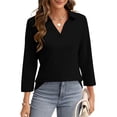 thumbnail image 3 of SWQZVT Women's V Neck Polo Shirt 3/4 Sleeve Collared Casual Business Top Loose Fit Summer Blouse, 3 of 7