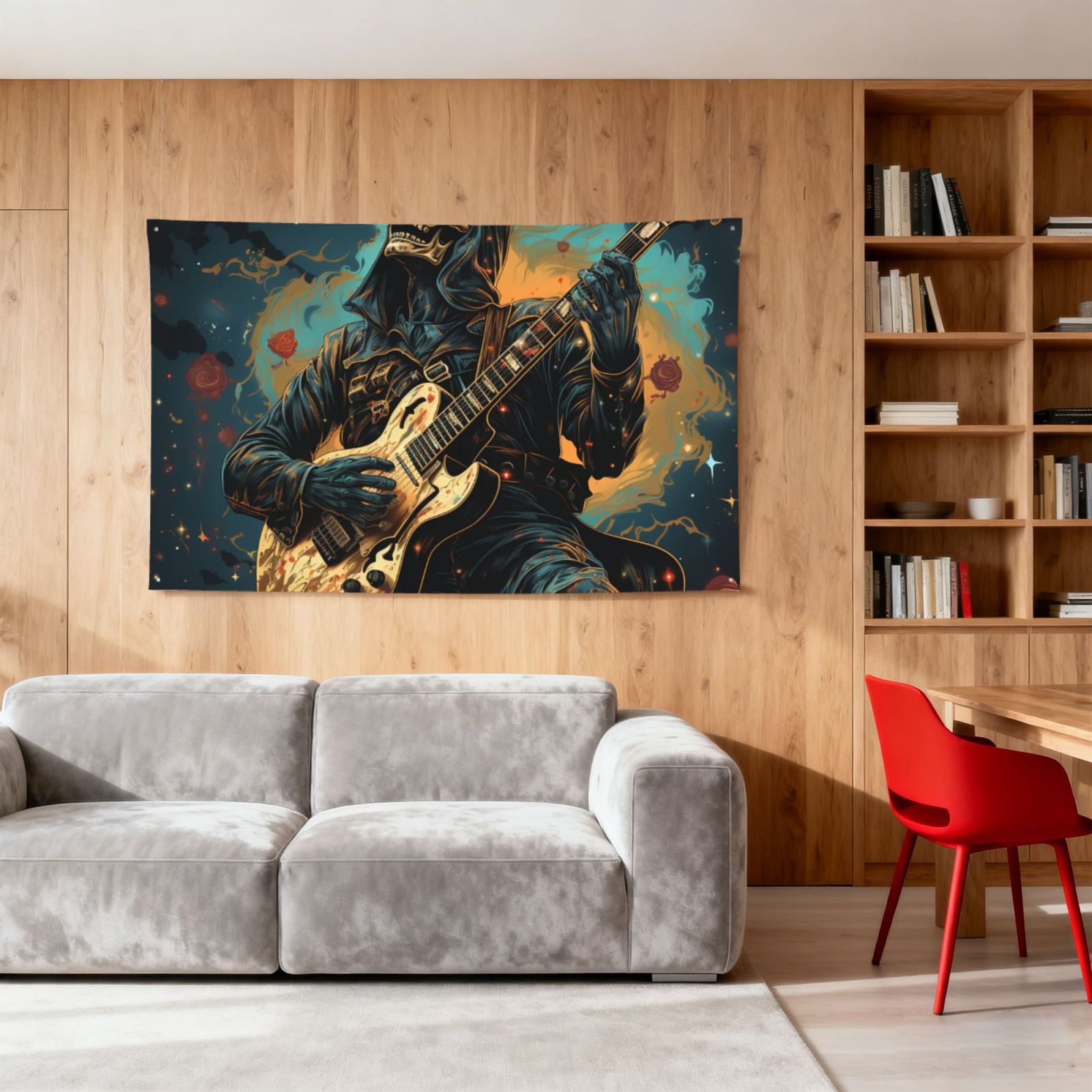 Skull Playing Guitar Heavy Metal Rock Skeleton Four Hole Decorated Banner Flag for Garden Yard Home Decoration Indoor Outdoor 4x6 Ft