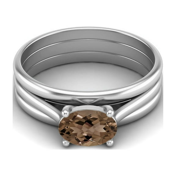 7X5mm Oval Smoky Quartz 925 Sterling Silver Three Shank Solitaire Women Valentines Day Gifts Ring