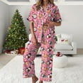 thumbnail image 2 of TTUHYWXI Women Christmas Lounge Pajama Set Satin Long Sleeve Button Down Shirt Pants Set 2 Piece Santa Print Pjs Outfits (Pink, XXL), 2 of 5
