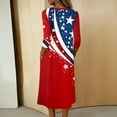 thumbnail image 4 of Women's Independence Day 250 Years Anniversary Floral and Flag Print Dress 3/4 Sleeve Button Neck Midi Dress Loose Fit Casual Patriotic Summer USA Flag Dress for Daily Wear Red S, 4 of 4