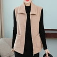 thumbnail image 4 of Fanxing Womens Polar Fleece Vests Winter Warm Fuzzy Sleeveless Zip Up Jackets Lapel Warm Sherpa Outwear with Pocket Khaki 2XL, 4 of 5
