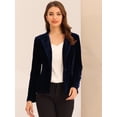 thumbnail image 2 of Chaqueta tipo blazer Allegra K con cuello de solapa y cinturón de terciopelo para oficina de trabajo mujer Azul Profundo S, 2 of 6