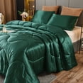 thumbnail image 3 of Btargot Satin Silky Soft Queen Comforter Set , Solid Luxury Lightweight Bedding Set Green, 3 of 10