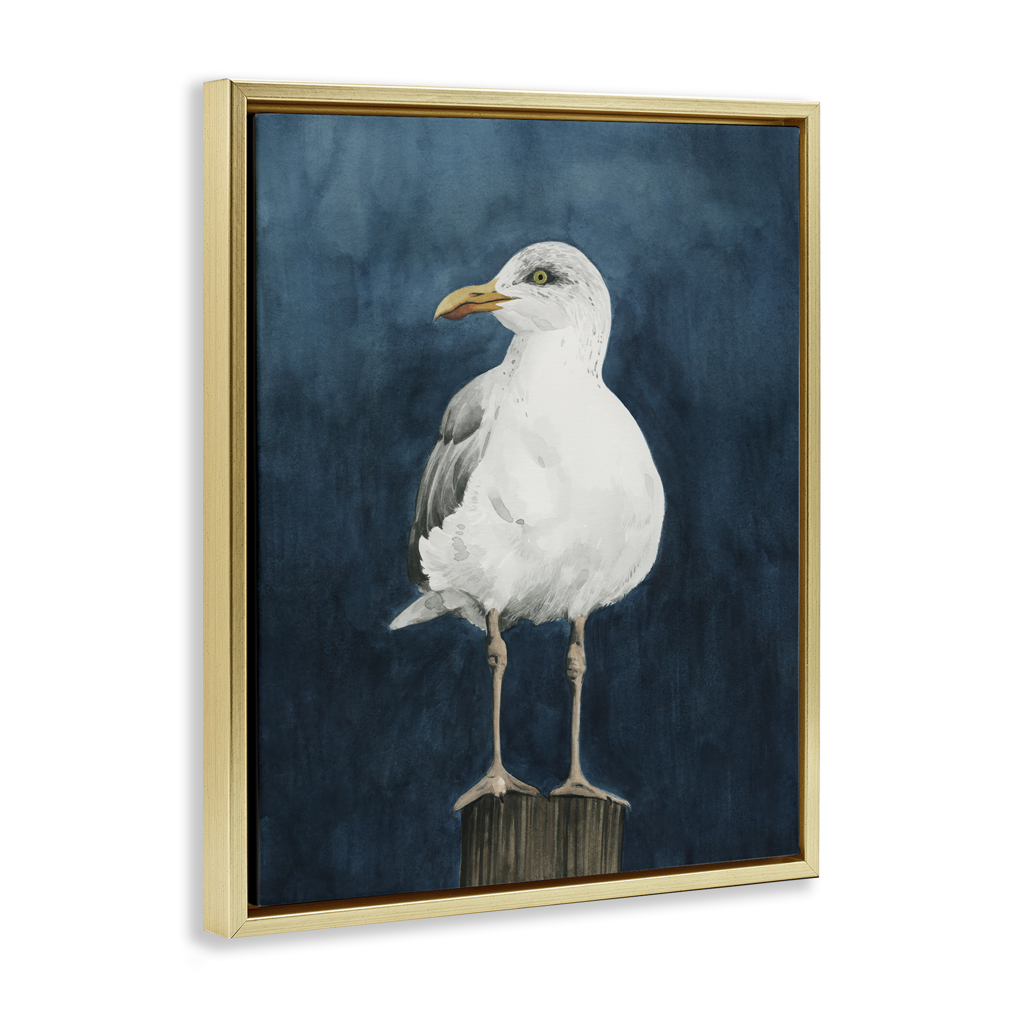 Stupell Industries Perched Coastal Bird Animals Painting Gold Floater Framed Canvas Art Print Wall Art, 25 x 31