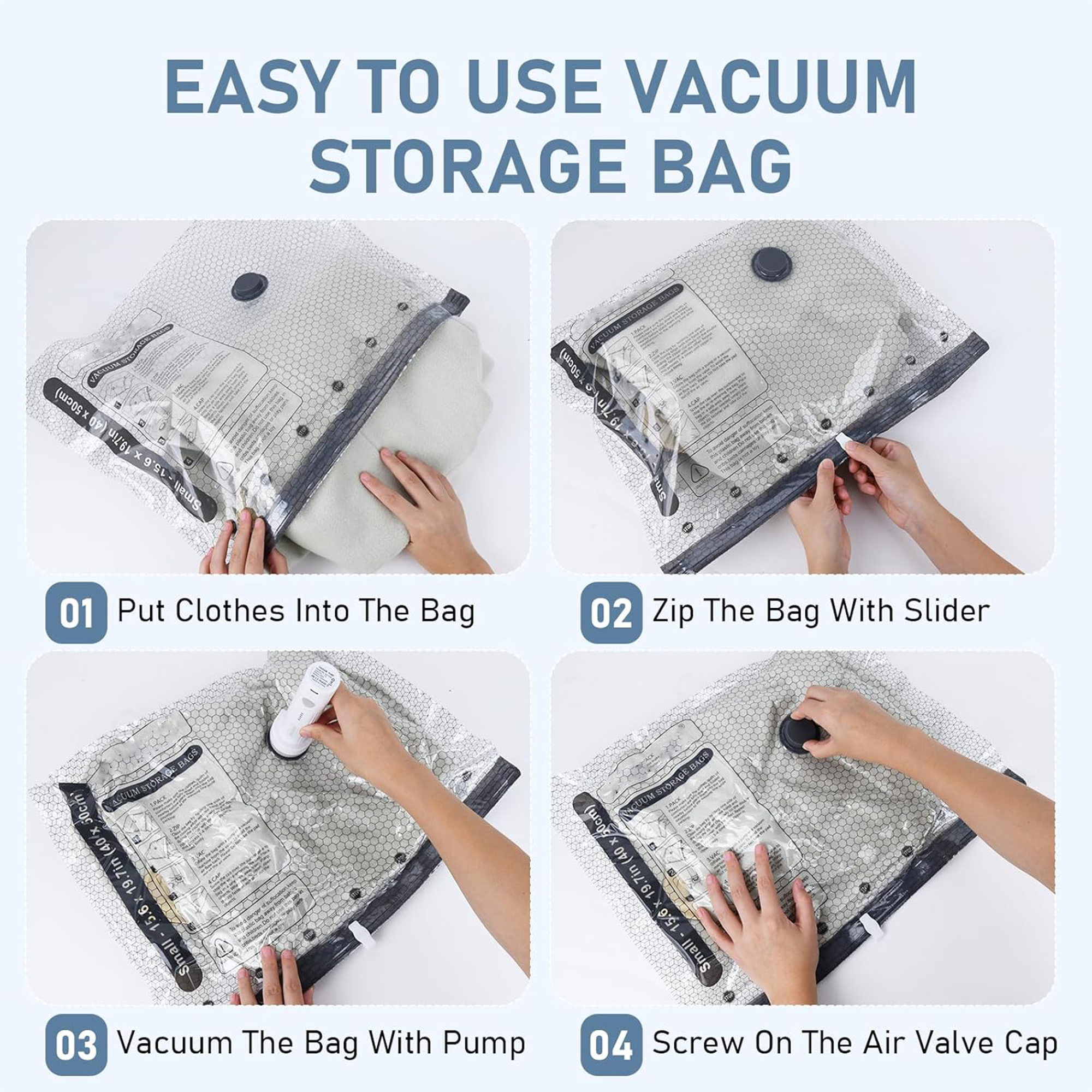 Vacuum Storage Bags with Electric Pump,15 Pack Travel Seal Bags for Luggage and Suitcase,5 Small/5 Medium/5 Large,Space Saver Compression Packing Bags for Clothing,Travel Lugggage,Blankets,Comforters