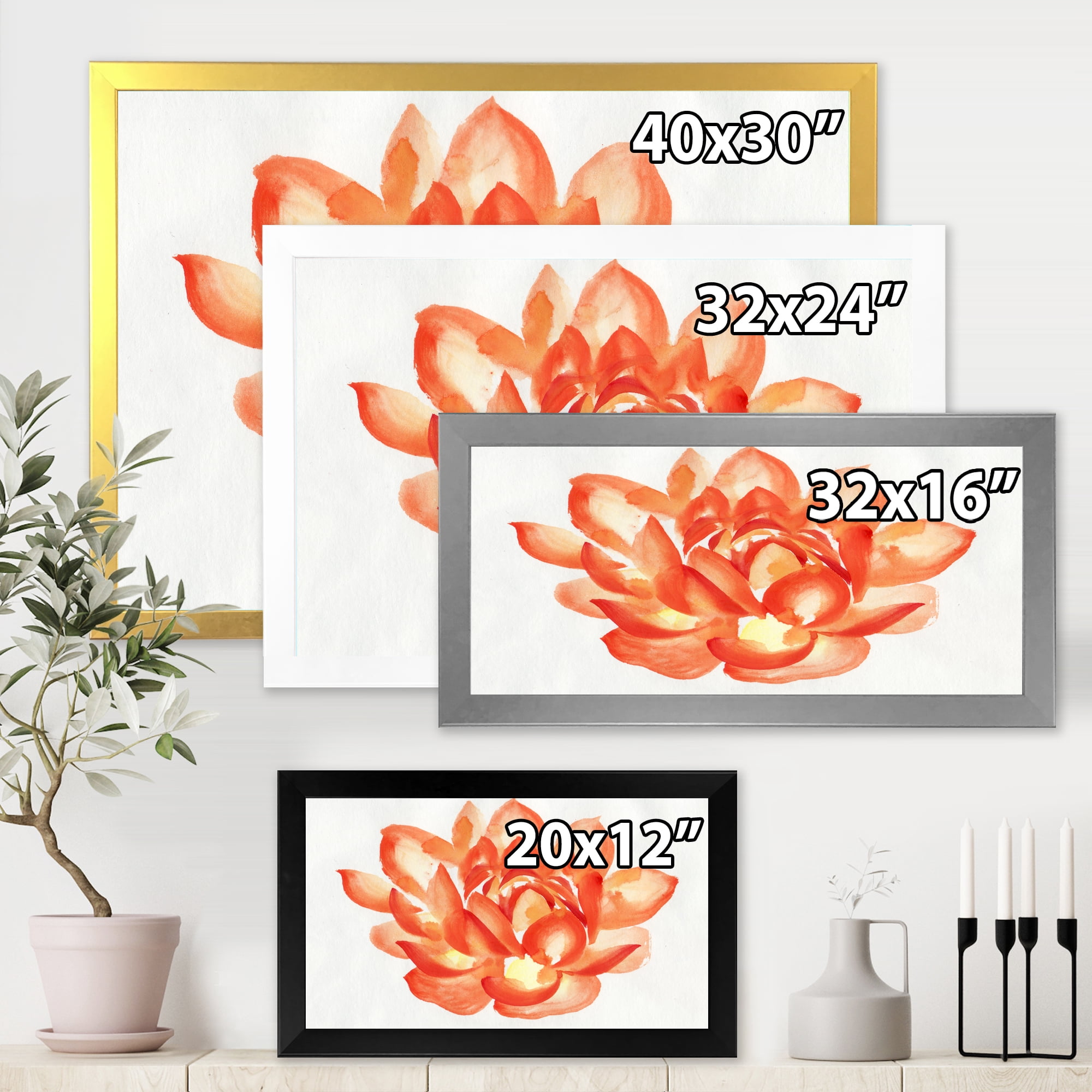 Designart 'Ancient Detail of A Orange Lotus' Traditional Framed Art Print