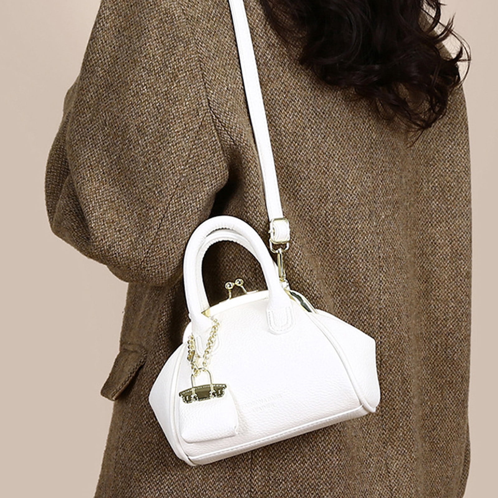 PU Leather Crossbody Bag for Women Trendy Kiss Lock Shoulder Bag Retro Handbag Satchel Bag Top Handle Bag Commuting Bag