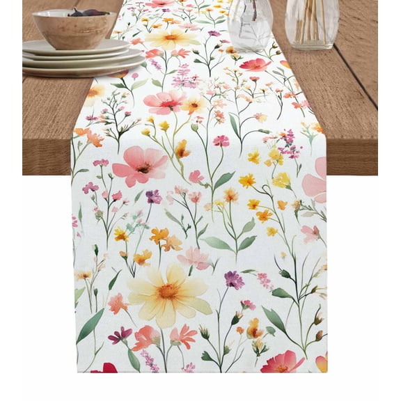 Ldtrchee Elegant Spring Floral Table Runner 60 Inches, Botanical Summer Flowers Watercolor Bed Runner Dresser Scarves Tabletop for Indoor Outdoor Parties/Ceremony/Banquet, 13" x 60"