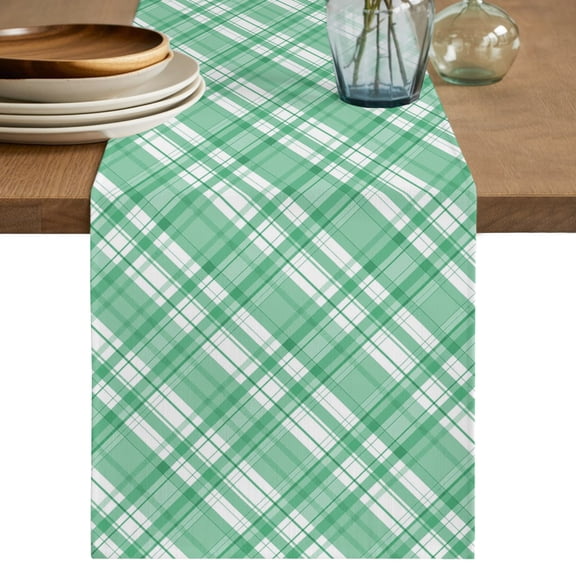 Table Runners 90 Inches Long Dress Scarves, Green Plaid Farmhouse Coffee/Dining/Kitchen Table Decor Table Runner for Living Room, White Stripes Modern Grids Geometric 13x90 Inch