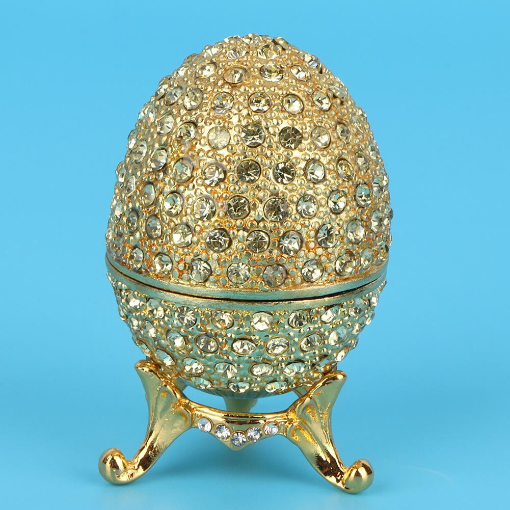 Vintage Green Crystal Gem Faberge Egg Gift Jewelry Case Craft Box Easter Egg 