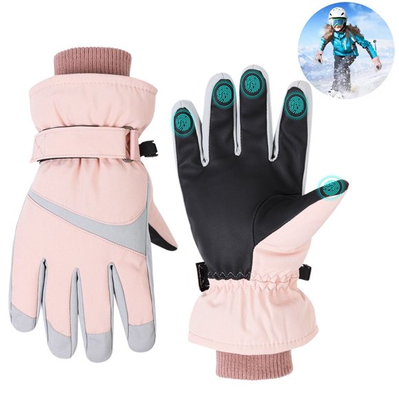 Women's Ski Gloves, Touchscreen Thermal Gloves, Waterproof Windproof Ski Gloves, Warm Winter Snow Gloves, Female Coldproof Gloves for Skiing, Walking, Running, Cycling, Hiking