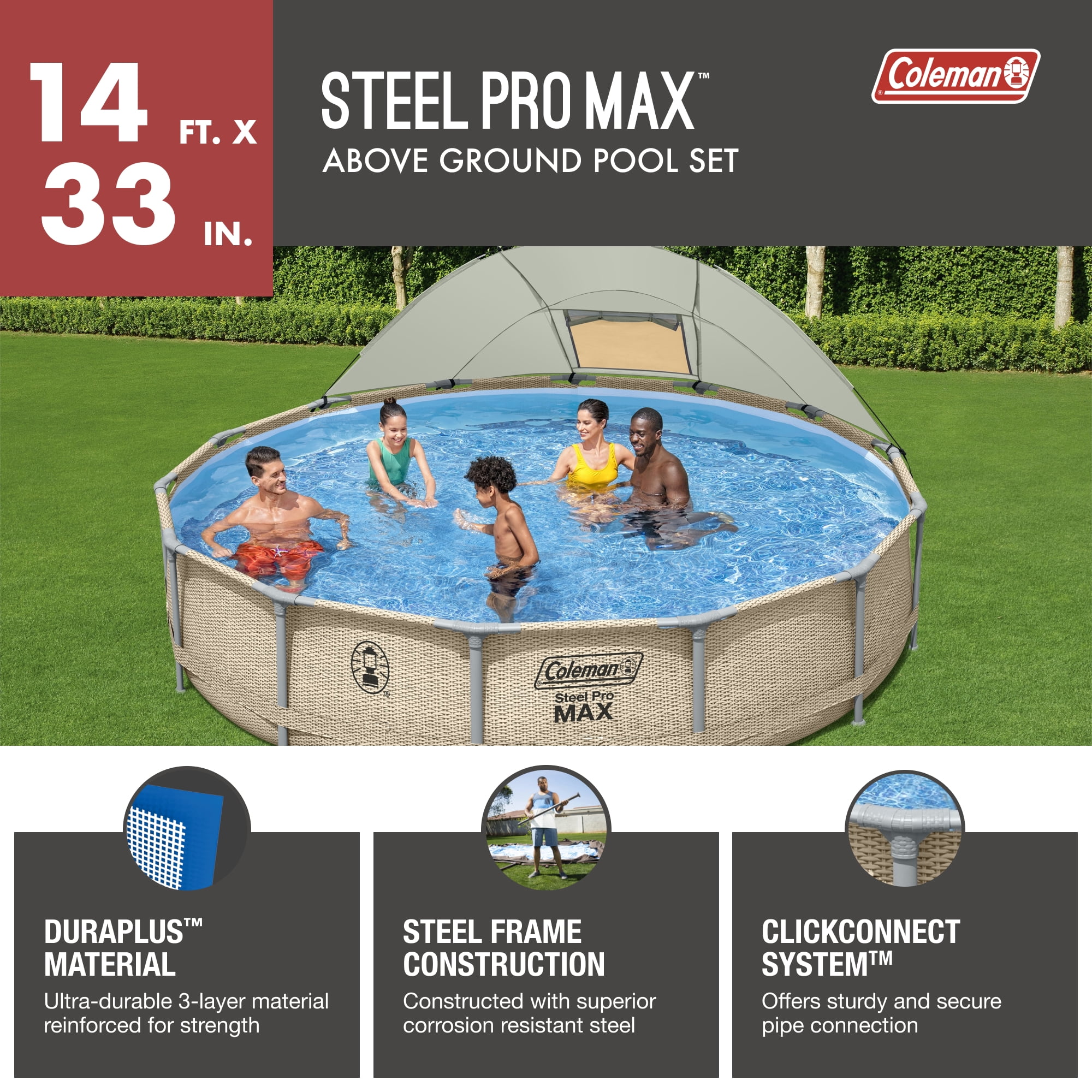 Coleman Steel Pro Max 14' x 33" Round Metal Frame Above Ground Pool Set