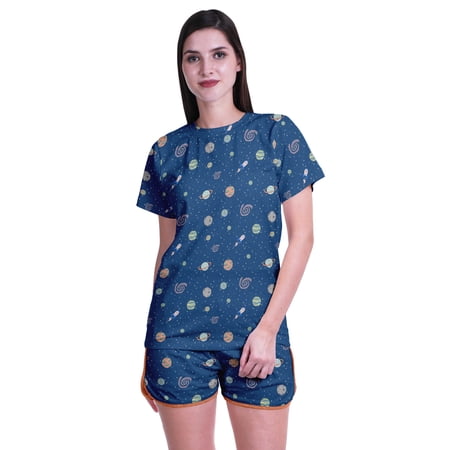 Moomaya Womens Printed Tee and Shorts Pajama Set PJs Short Sleeve Sleepwear Nightwear S-XXL