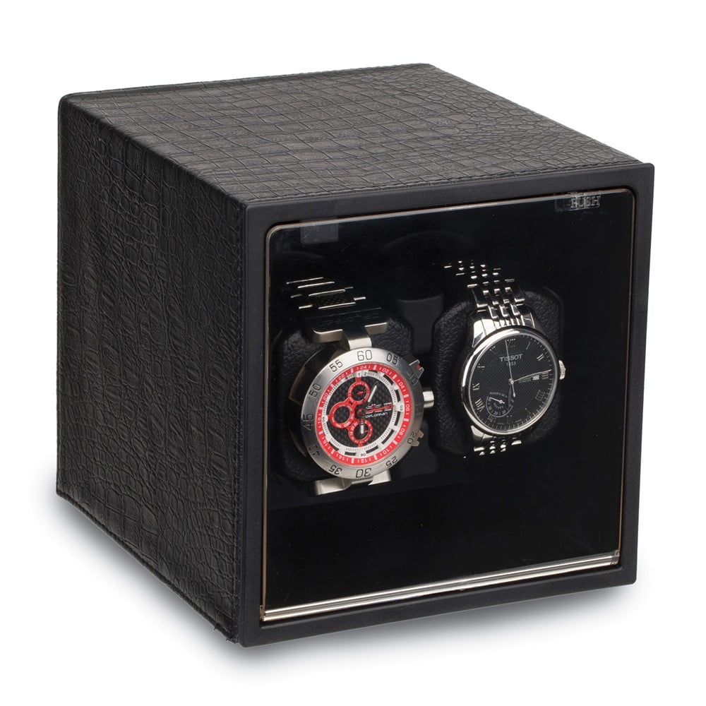 FB Jewels Rotations Black Faux Leather Dual Watch Winder
