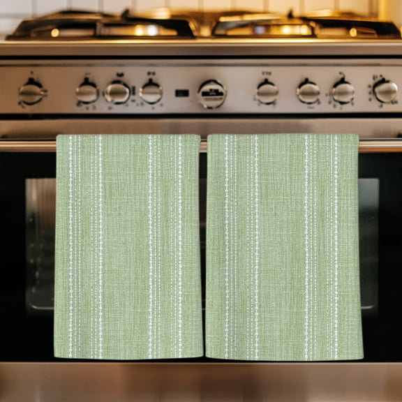 Sage Green Stripe Kitchen Towels Set of 3, Farmhouse Modern Minimalist Geometric Absorbent Dish Towels for Kitchen, Microfiber Hand Towel, Quick Drying Tea Towel for Cleaning Decorative Dishcloths
