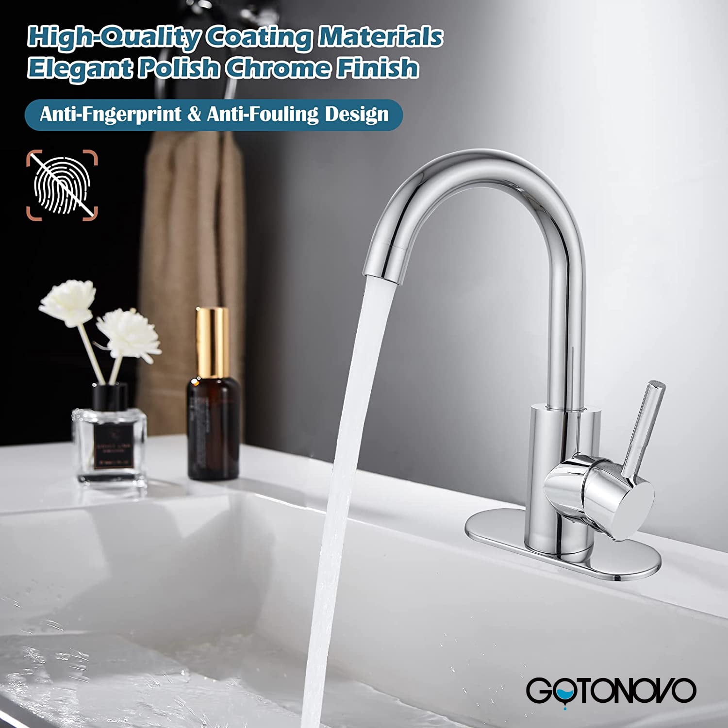 gotonovo Polish Chrome Single Handle Bathroom Sink Faucet, Wet Bar Pre-Kitchen Farmhouse RV Small Vanity Faucet with 360°Rotation Spout with Deck Plate, Supply Hoses and Drain Stopper