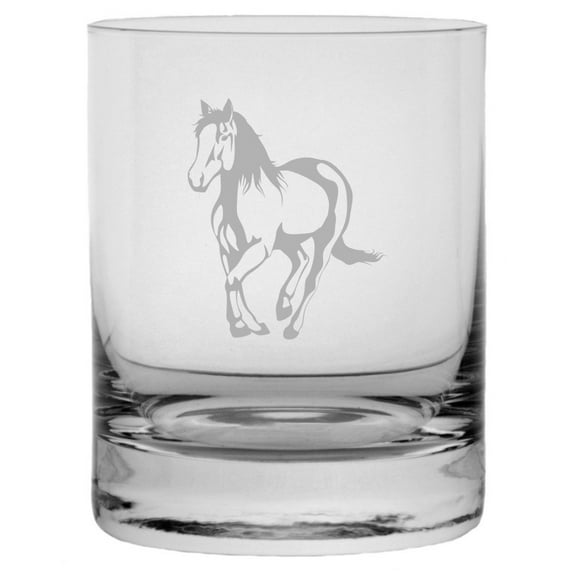 Pinto Body Horse Themed Etched 10.25oz Crystal Rocks Whisky Glass