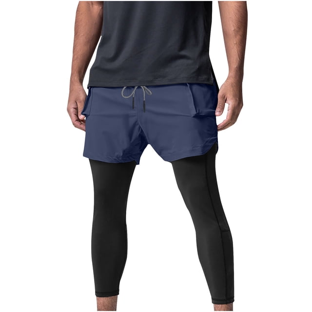 Besolor Men's 2 in 1 Athletic Running Pants Drawstring Quick Dry Gym Workout Shorts Compression Pants with Pockets