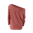 thumbnail image 5 of NMMUED Sweaters for Women Off the Shoulder Sweater Cable Knit Sweater Women Pullover Sweaters for Women Crochet Sweaters for Women, Coffee L, 5 of 6