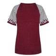thumbnail image 3 of Camiseta de mujer Blusa de cuello redondo de manga corta con estampado de rayas, rojo vino, S kenally  AP001776-26, 3 of 7