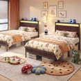 thumbnail image 3 of Bolvdo Twin Bed Frame with LED Headboard, USB Charging Port, Noise-Free Metal Wood Bed Frame, Brown, 3 of 8