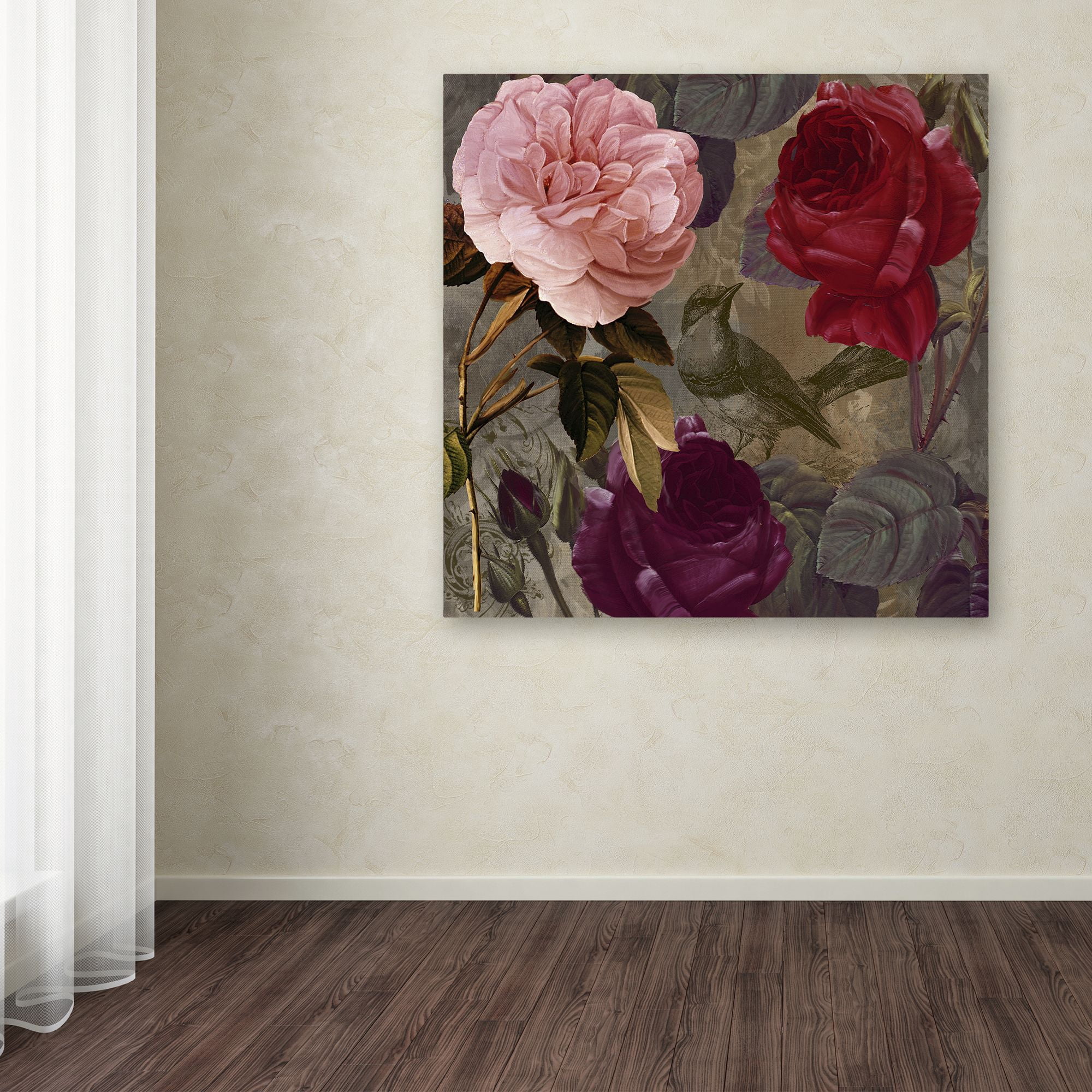 Trademark Fine Art "Birds and Roses" Canvas Art by Color Bakery