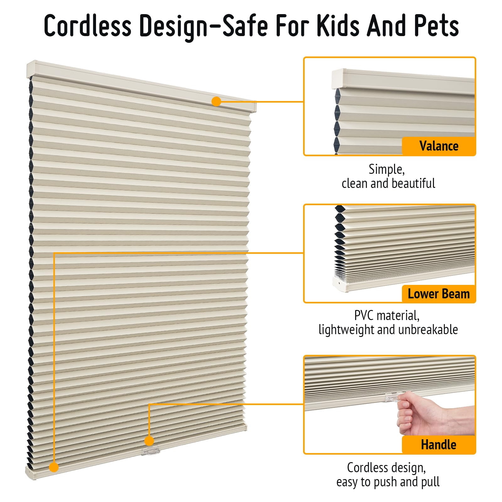 Keego Cellular Shades Cordless Honeycomb Shades for Windows Pull Down Blackout Cellular Blinds 9/16" Single Cell Thermal Insulated Blinds for Home Office(Grey,59"W x72"H)