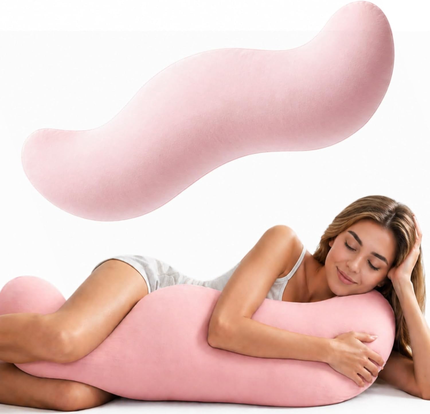 Pea Pod Body Pillow for Side Sleeper, Ergonomic Double Curve Design for Hip & Leg Support, Full Body Comfort Pillow for Back & Neck, Secure Fit Between Knees (Blue)