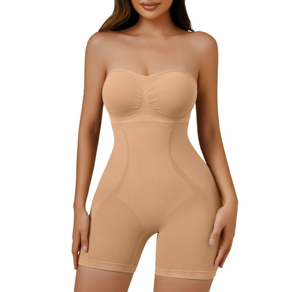 USEASY Womens Strapless Shapewear with Built in Bra Seamless Tummy Control Bodysuit Shapewear Full Body Shapewear