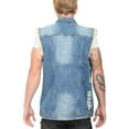 thumbnail image 6 of Men's Fashion Ripped Denim Vest Casual Sleeveless Biker Jean Jacket with Retro Lapel Design Mid Blue Large, 6 of 7