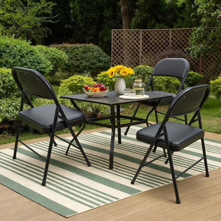 Mainstays Deluxe Vinyl Padded Seat and Back Folding Chair, Black