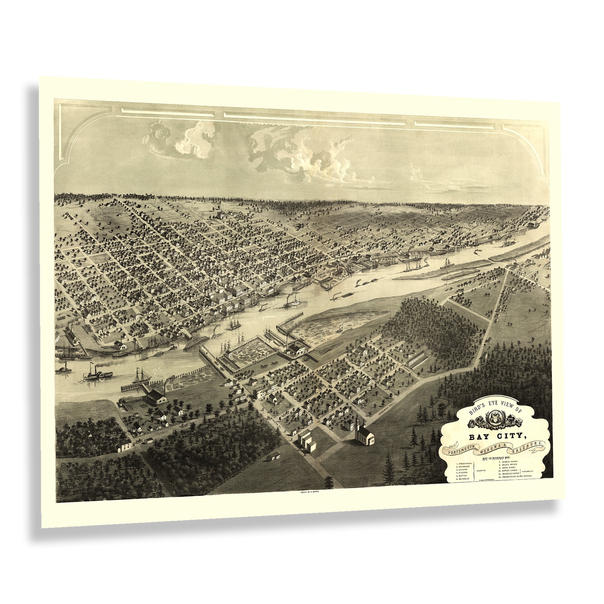 HISTORIX Vintage 1887 Bay City Michigan Map Print Old Map of Bay City