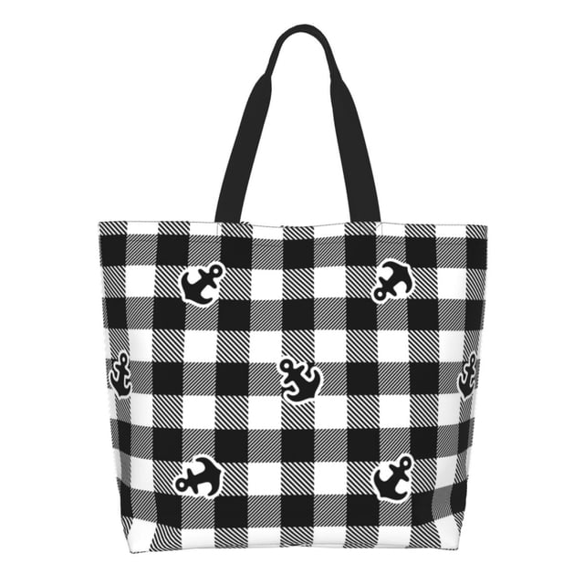 Easygdp Anchor Black Tartan Plaid Bolsas Tote para Mujer, Bolsos de Hombro para Viaje, Bolsos de Mano de Gran Capacidad para Compras y Trabajo