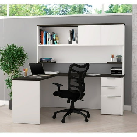 Premium Plus Hutch - Pro-Concept Plus L-Desk with Hutch in White & Deep Grey