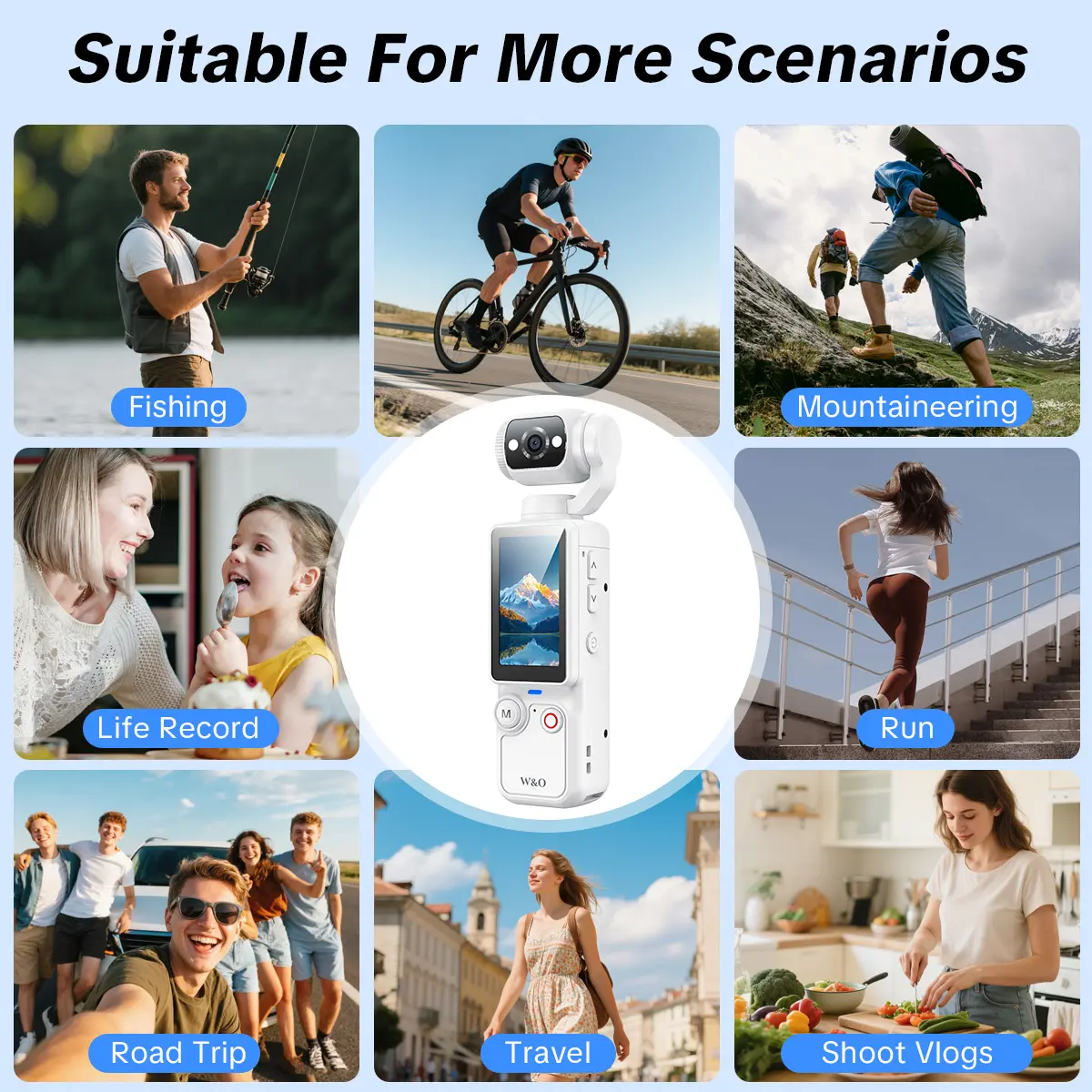 W & O Q7 Rotating Lens 2.5K 100 MP Action Video Camera with Memory Card, Black