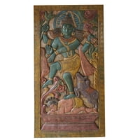 Mogul Vintage Carved Lord Shiv Tandav Barn Door Wall Hanging Living Room Panel Yoga Décor