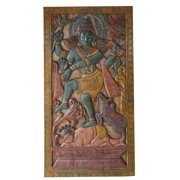 Mogul Vintage Carved Lord Shiv Tandav Barn Door Wall Hanging Living Room Panel Yoga Décor