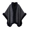 thumbnail image 2 of Ecqkame Women Sherpa Cape Shawl Fleece Lined Faux Fur Trim Open Front Warm Coats Loose Poncho Winter Casual Outerwear Navy Free Size, 2 of 5