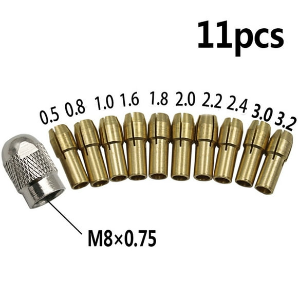 11PCS/Set Brass Drill Chucks Bits 0.5-3.2mm 4.3mm 4.3mm drill shank Shank Screw Nut Replacement for Dremel Rotary Tool