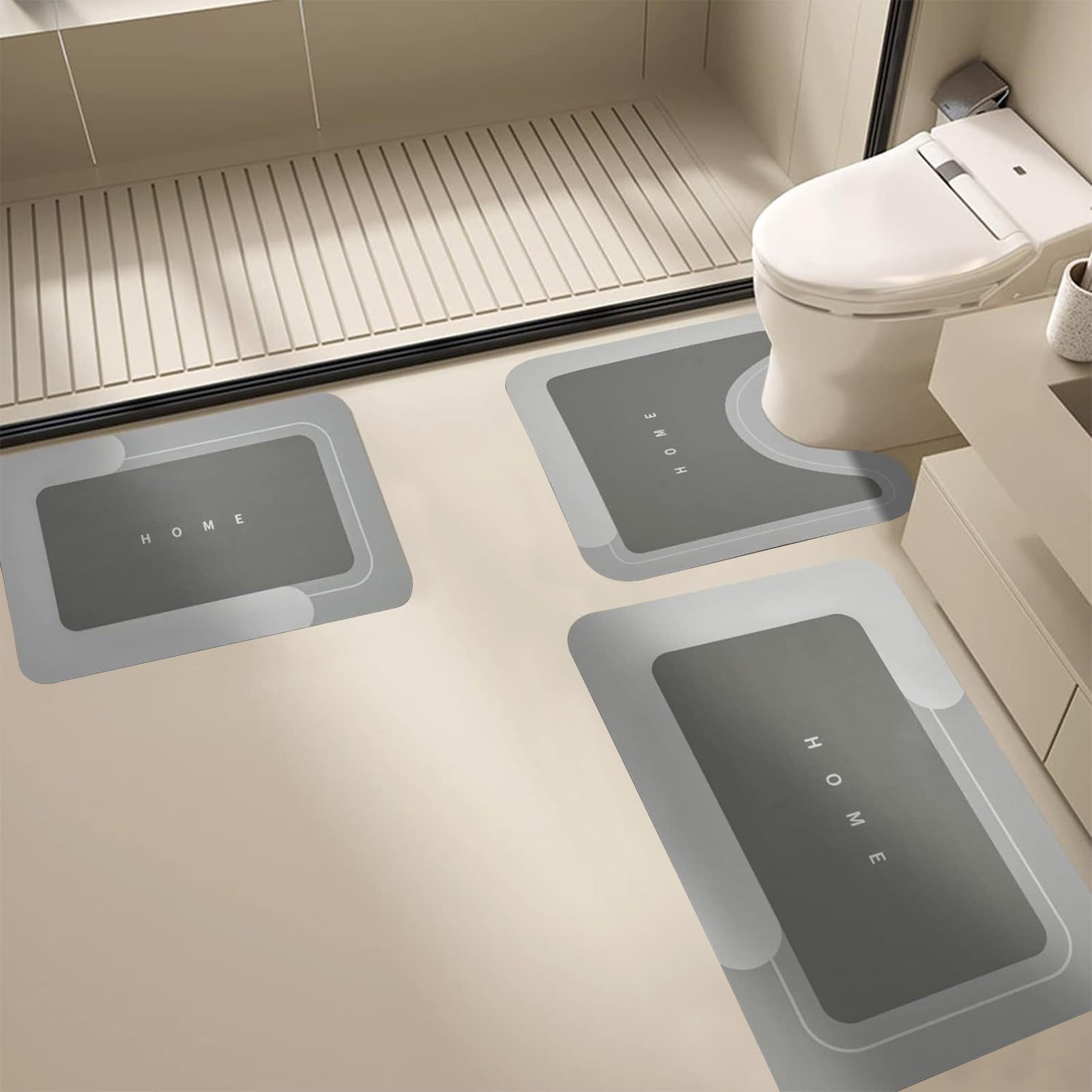 3-Piece Bathroom Toilet Mat Set Super Absorbent Washable Non Slip Bath Rugs for Home Hotel Shower Room Safe Comfortable Quick Drying Modern Stylish Design