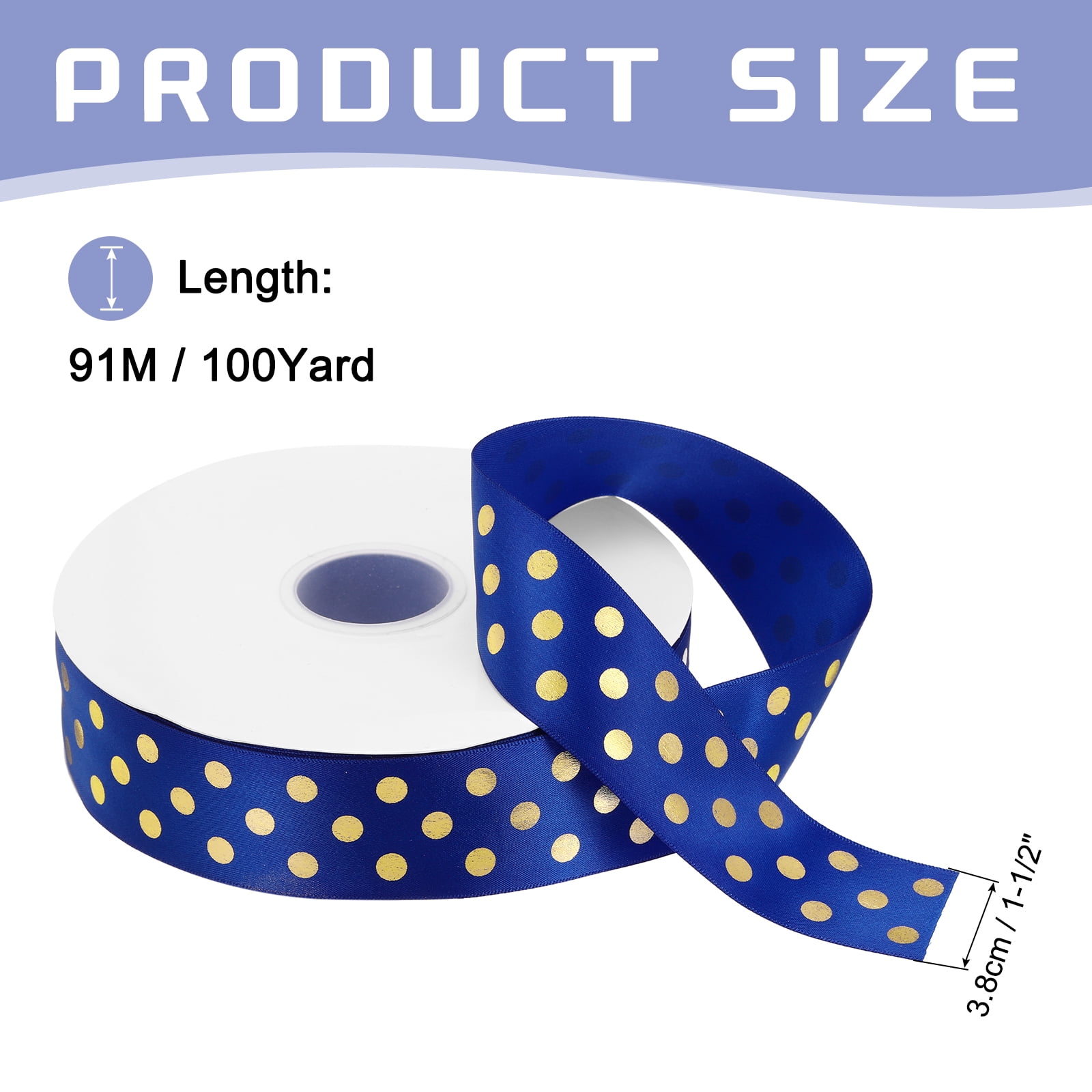 Grosgrain Ribbons 100 Yards 1-1/2 Inch Dark Blue Gold Dots Ribbon for Crafts Gift Wrapping Wedding